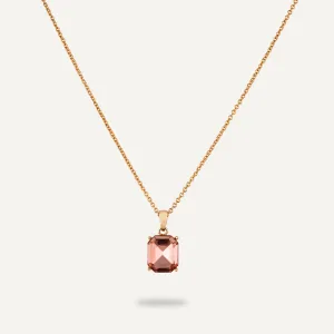 Coral Crystal Chain Necklace In Gold-Tone