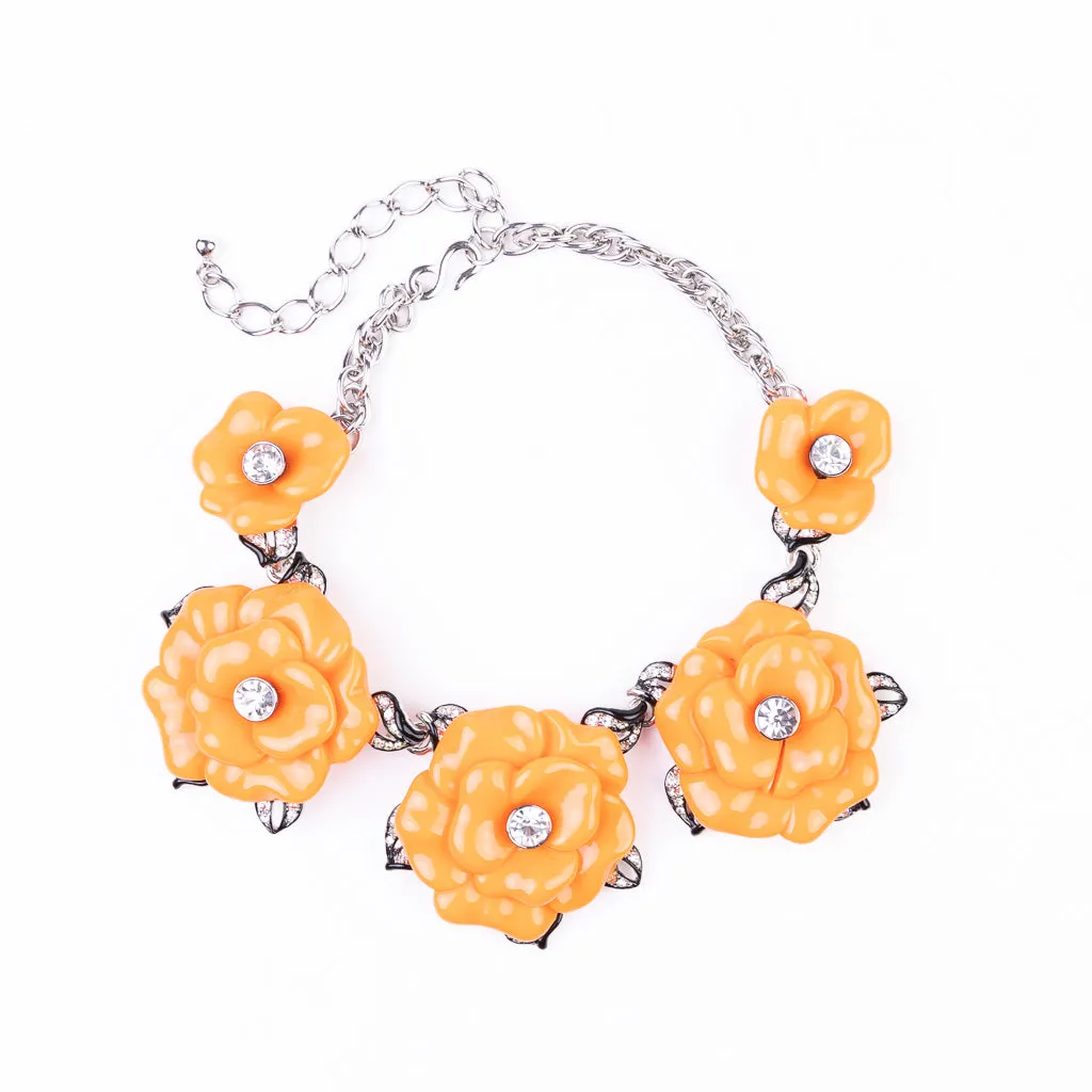 Coral Flower Rhodium Chain Necklace