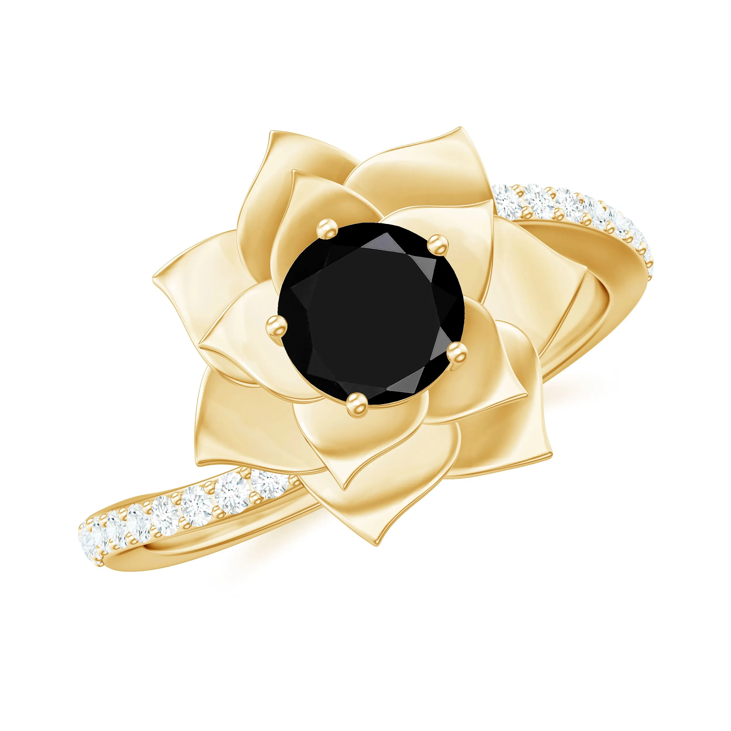 Created Black Diamond and Diamond Flower Ring in Bypass Shank
