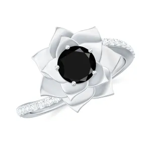 Created Black Diamond and Diamond Flower Ring in Bypass Shank