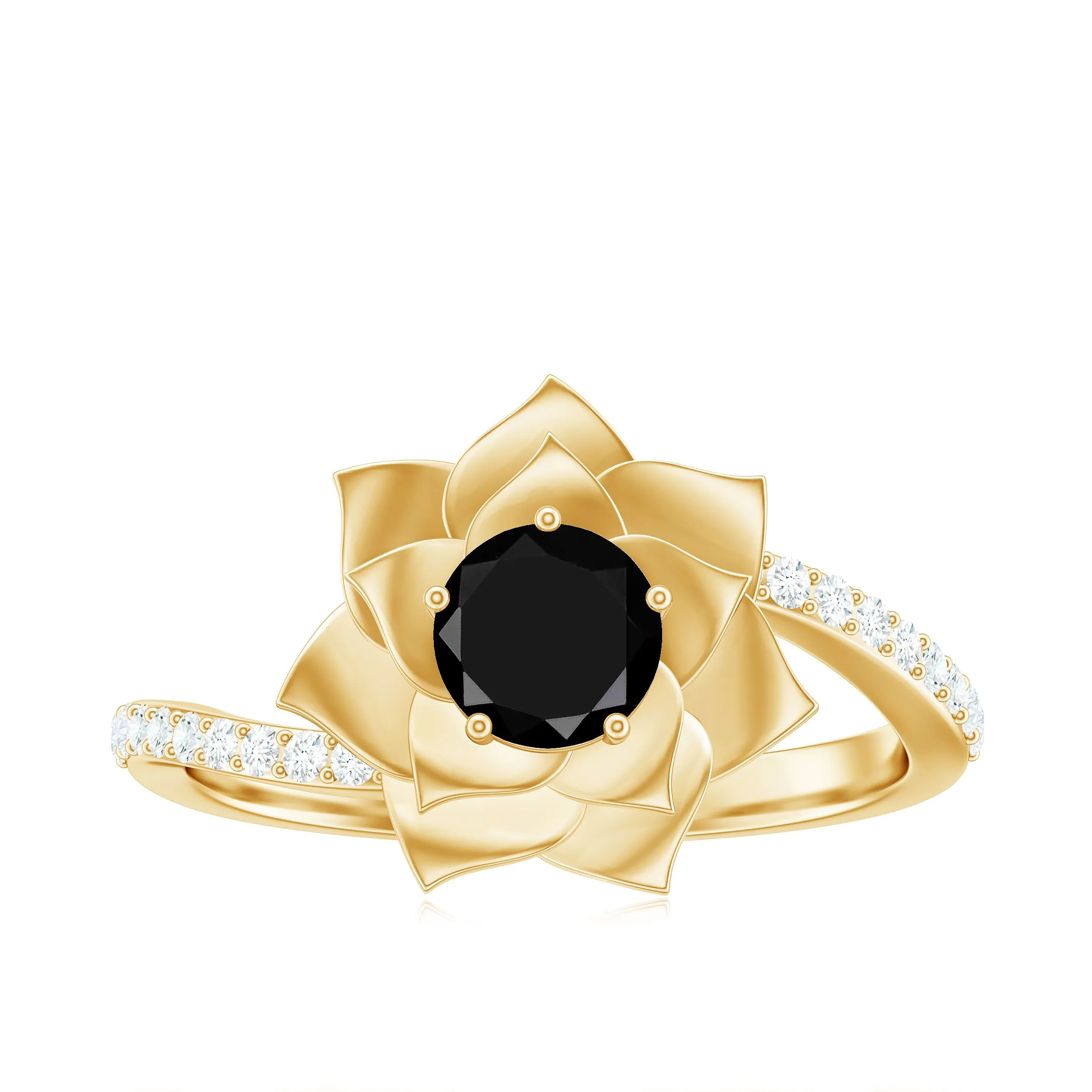 Created Black Diamond and Diamond Flower Ring in Bypass Shank