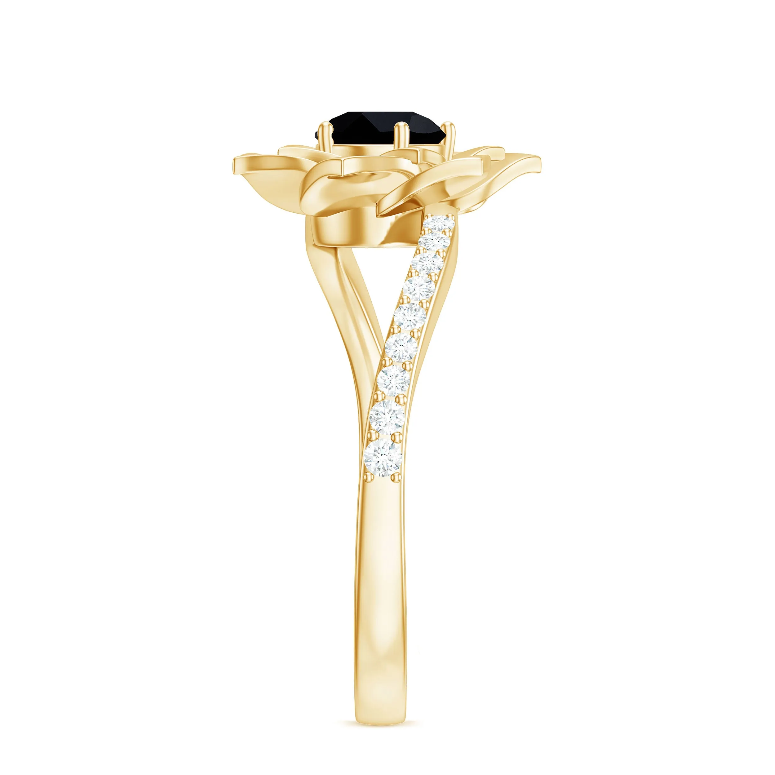 Created Black Diamond and Diamond Flower Ring in Bypass Shank