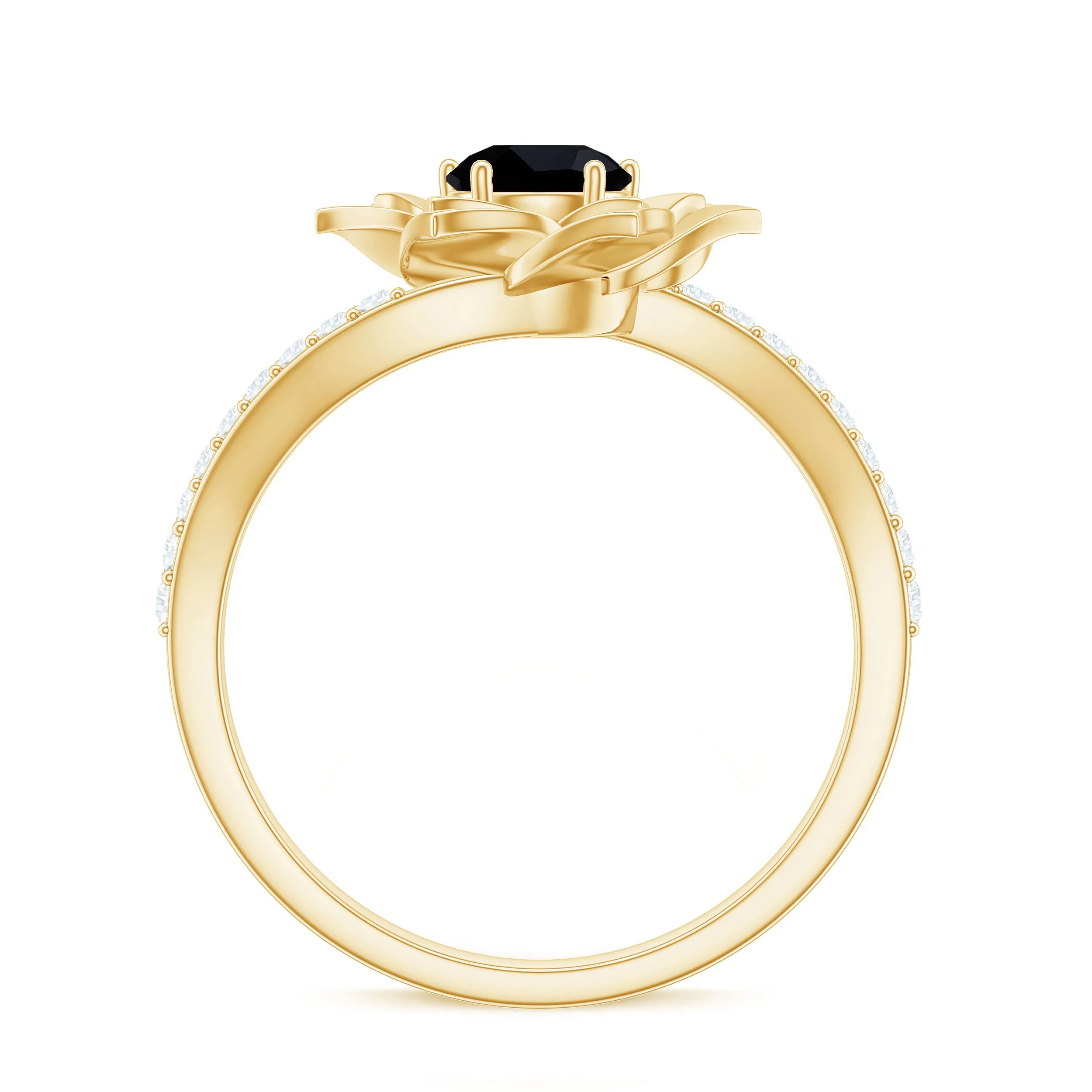 Created Black Diamond and Diamond Flower Ring in Bypass Shank