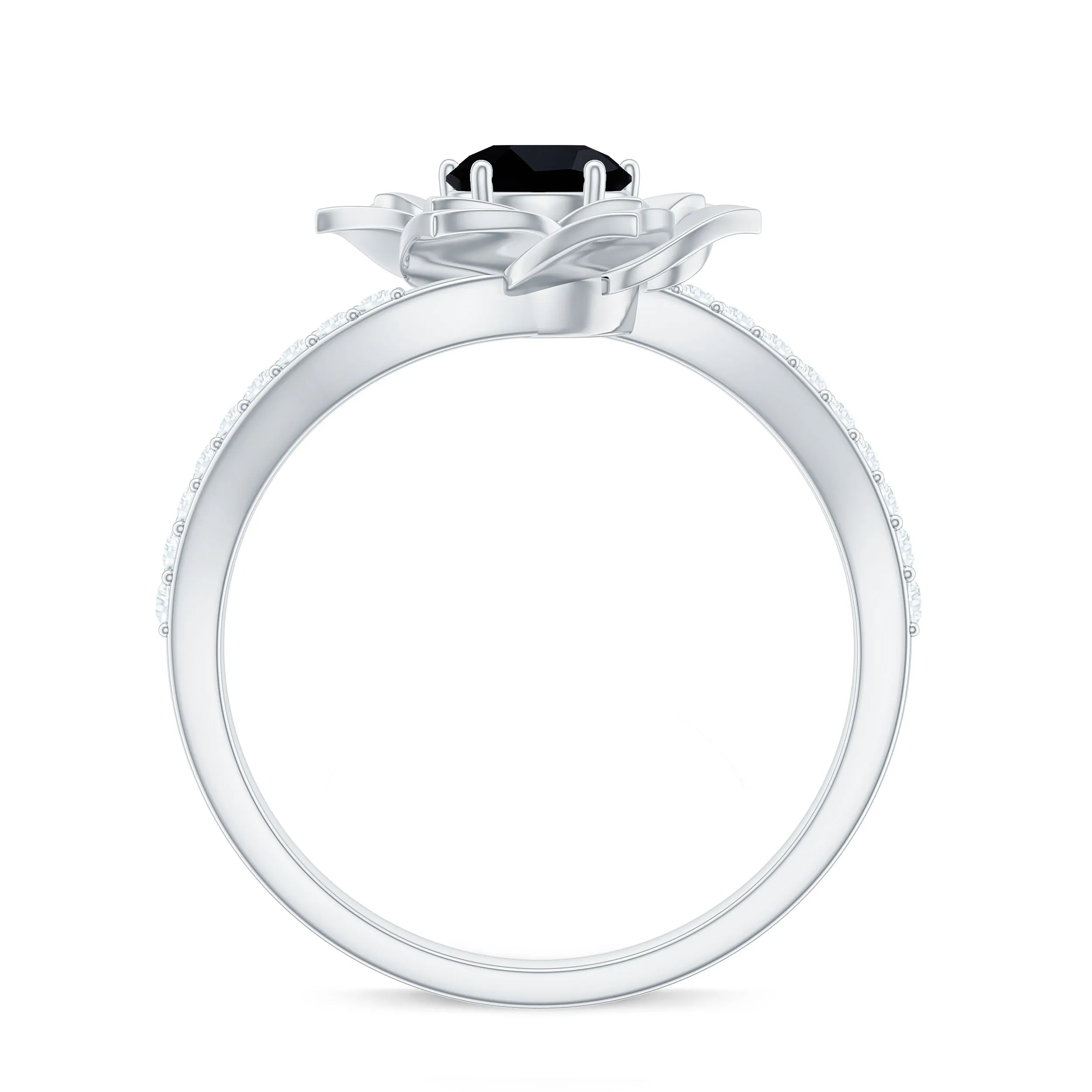 Created Black Diamond and Diamond Flower Ring in Bypass Shank