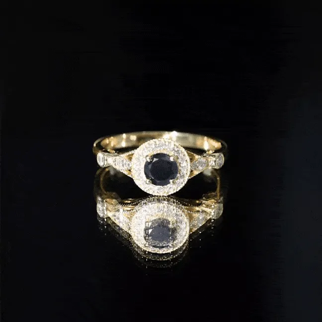 Created Black Diamond Antique Style Engagement Ring with Diamond
