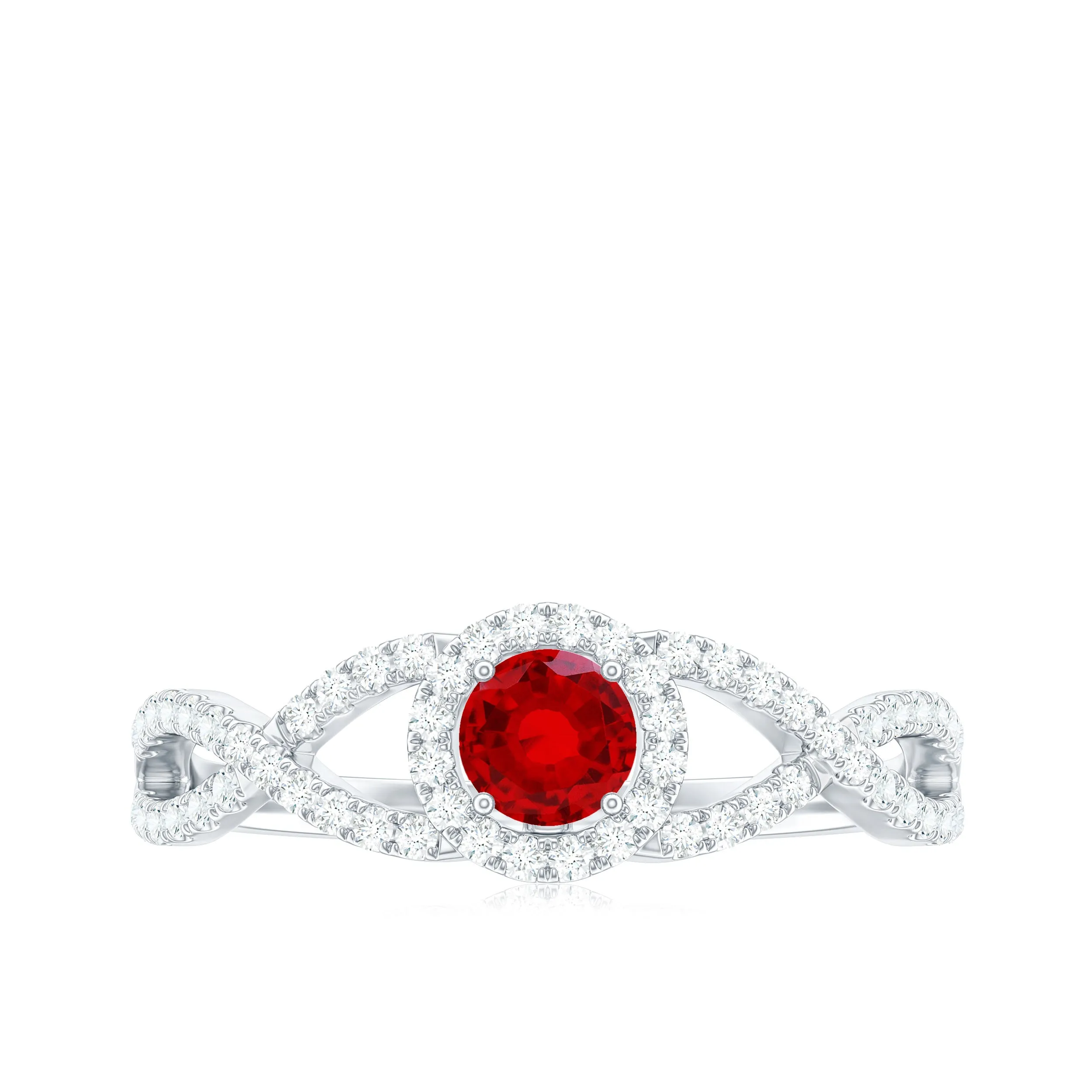 Criss Cross Shank Lab-Created Ruby and Diamond Halo Engagement Ring