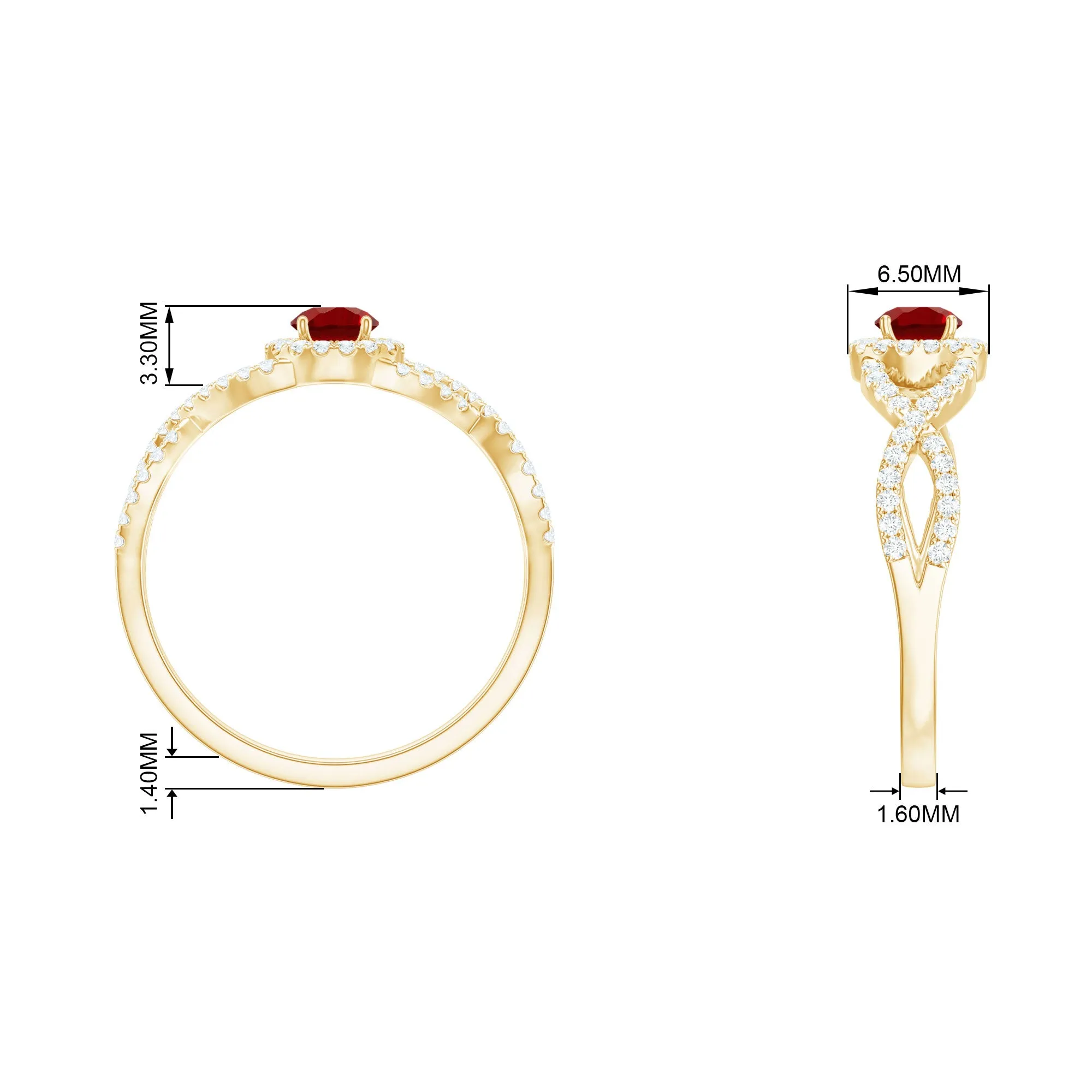Criss Cross Shank Lab-Created Ruby and Diamond Halo Engagement Ring