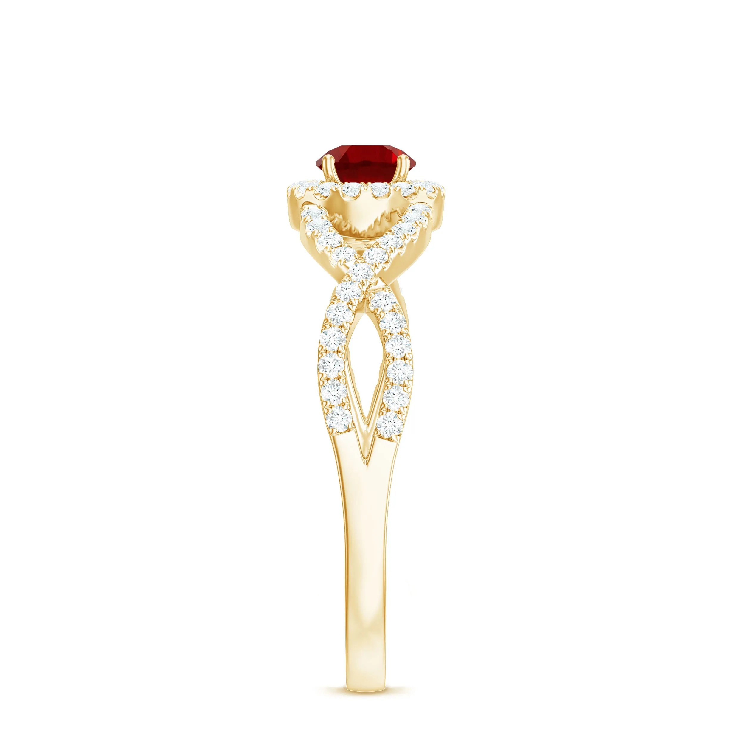 Criss Cross Shank Lab-Created Ruby and Diamond Halo Engagement Ring