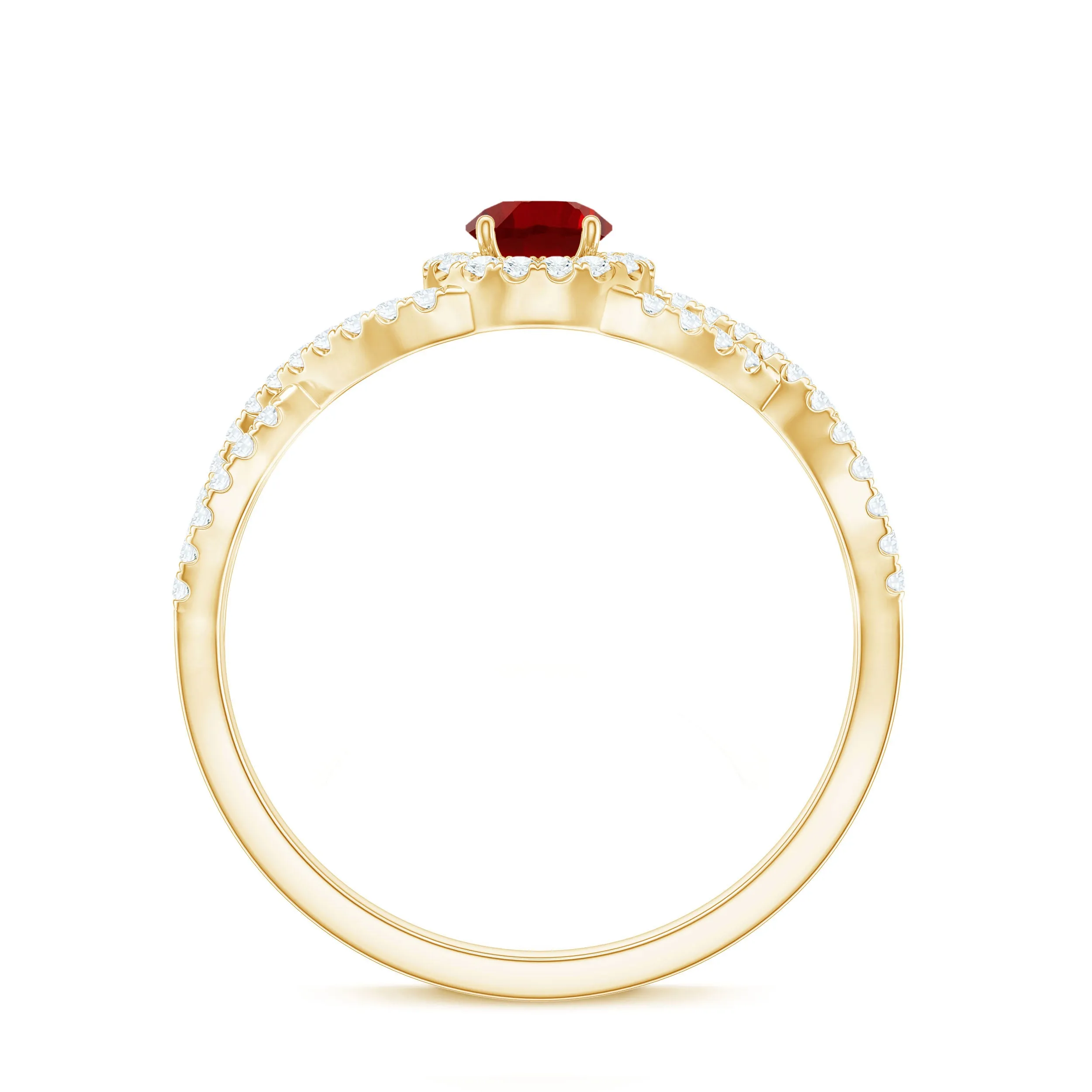 Criss Cross Shank Lab-Created Ruby and Diamond Halo Engagement Ring