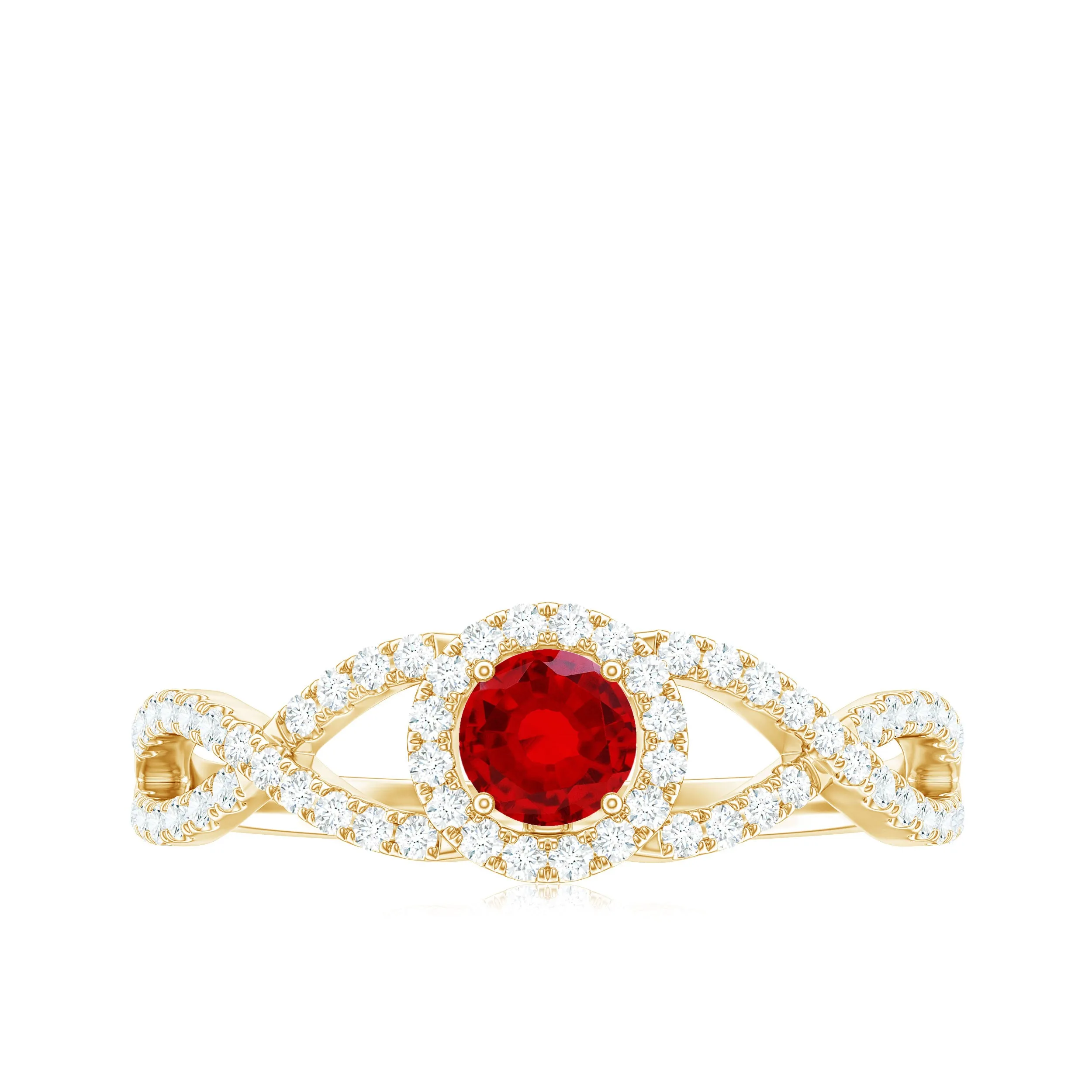 Criss Cross Shank Lab-Created Ruby and Diamond Halo Engagement Ring