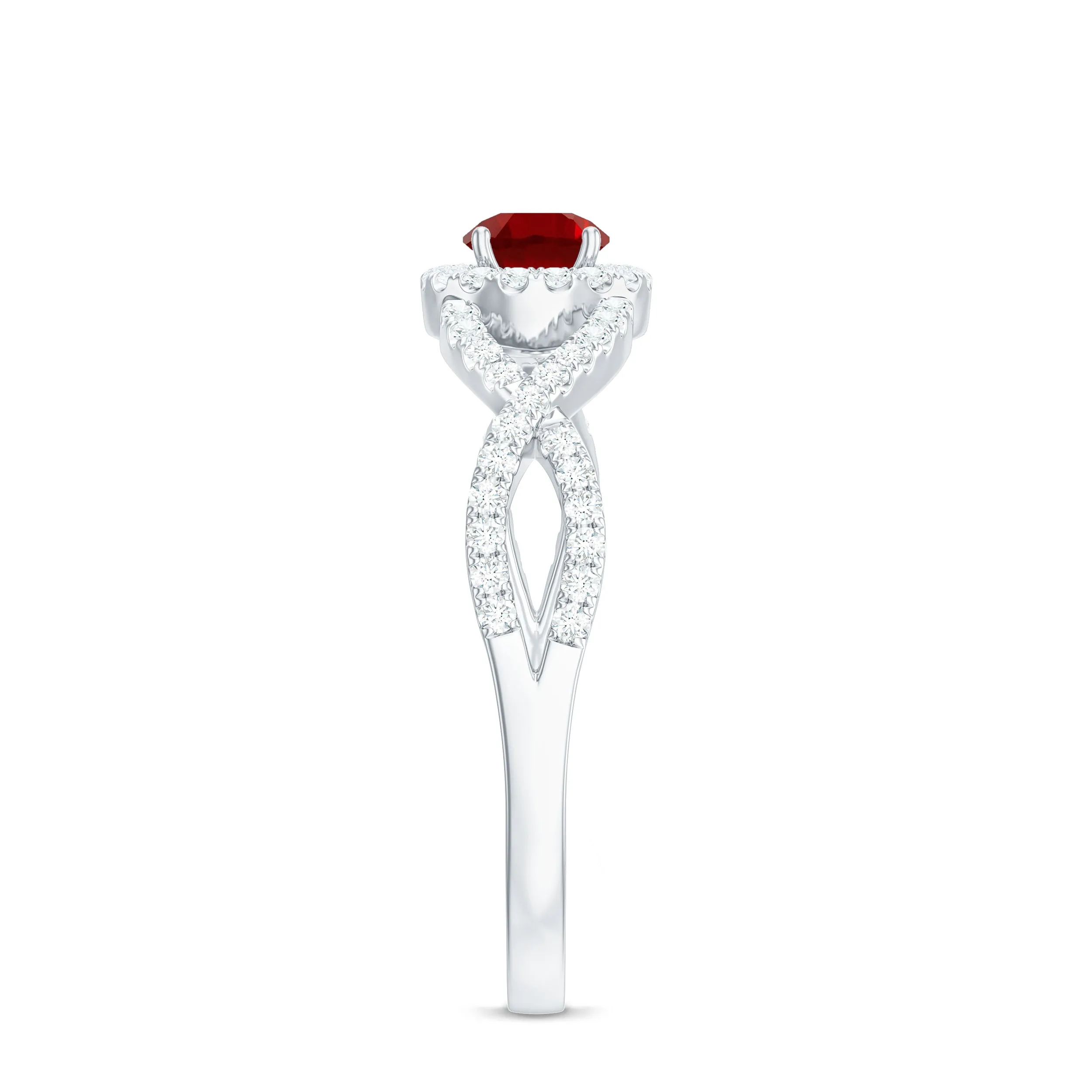 Criss Cross Shank Lab-Created Ruby and Diamond Halo Engagement Ring