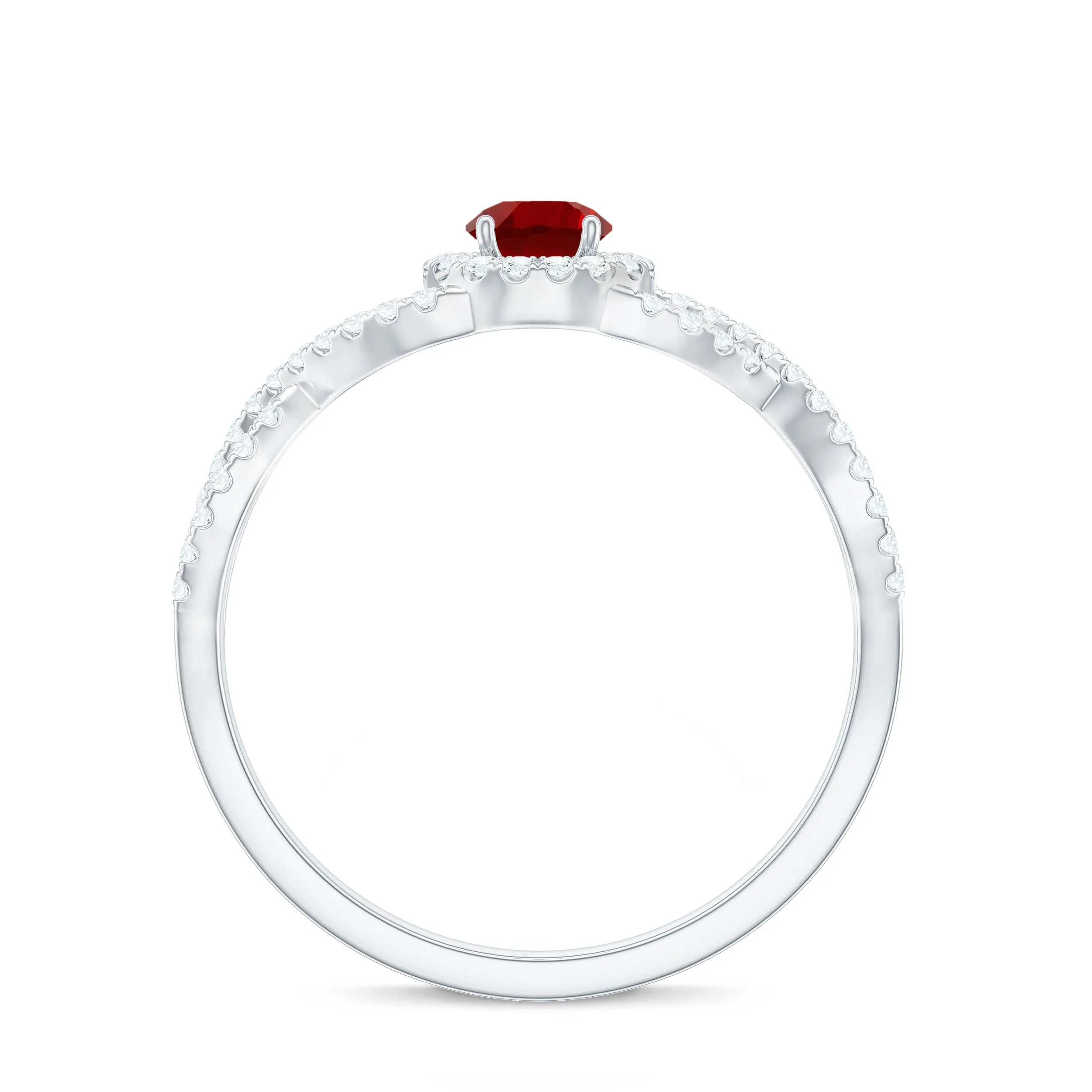 Criss Cross Shank Lab-Created Ruby and Diamond Halo Engagement Ring