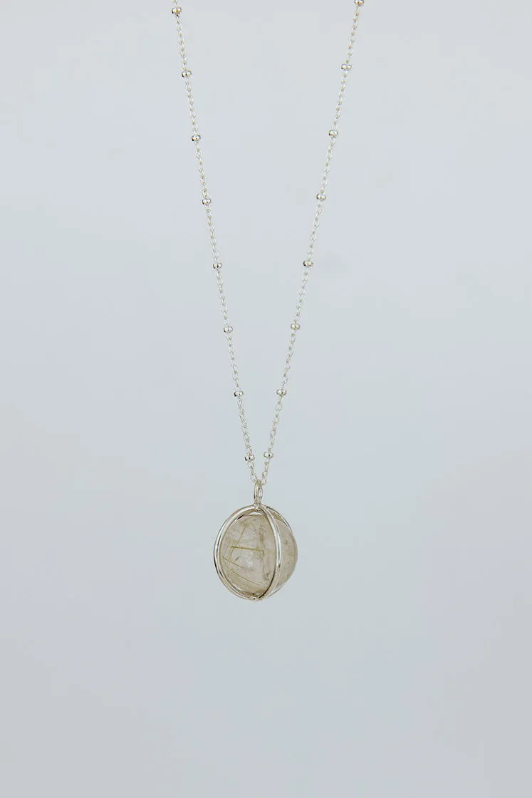 Crystal Sphere Necklace - Rutilated Quartz