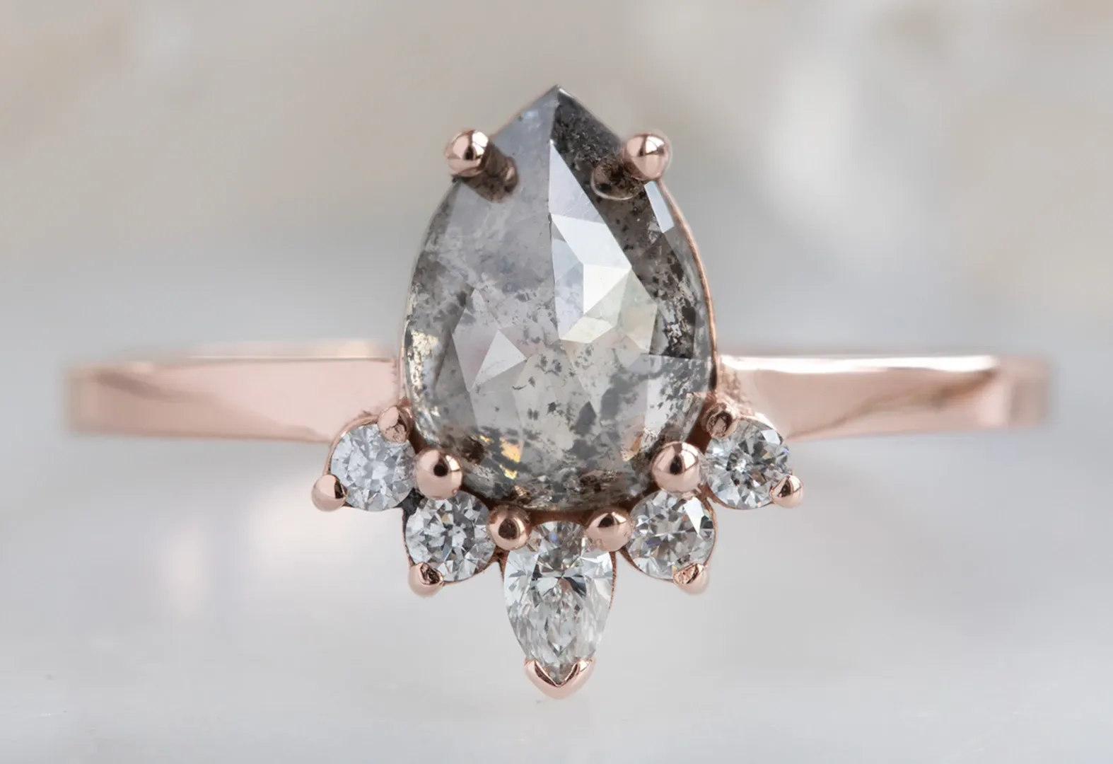 Design Your Own Custom Natural Salt And Pepper Rose Cut Diamond Engagement Ring