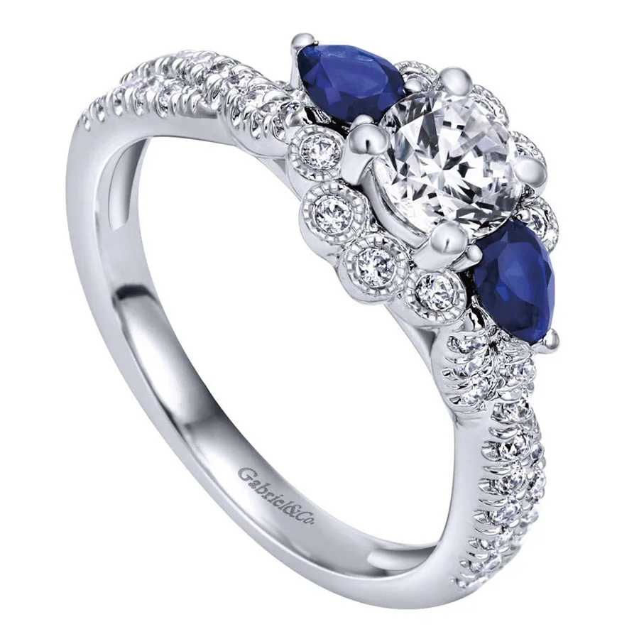 Diamond and Blue Sapphire White Gold Engagement Ring