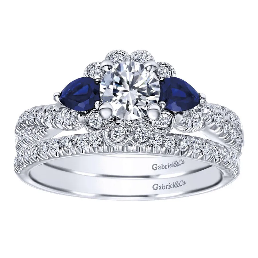 Diamond and Blue Sapphire White Gold Engagement Ring