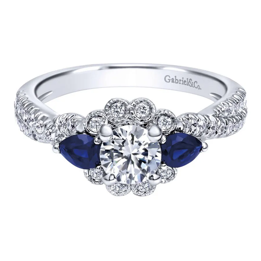 Diamond and Blue Sapphire White Gold Engagement Ring