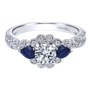 Diamond and Blue Sapphire White Gold Engagement Ring