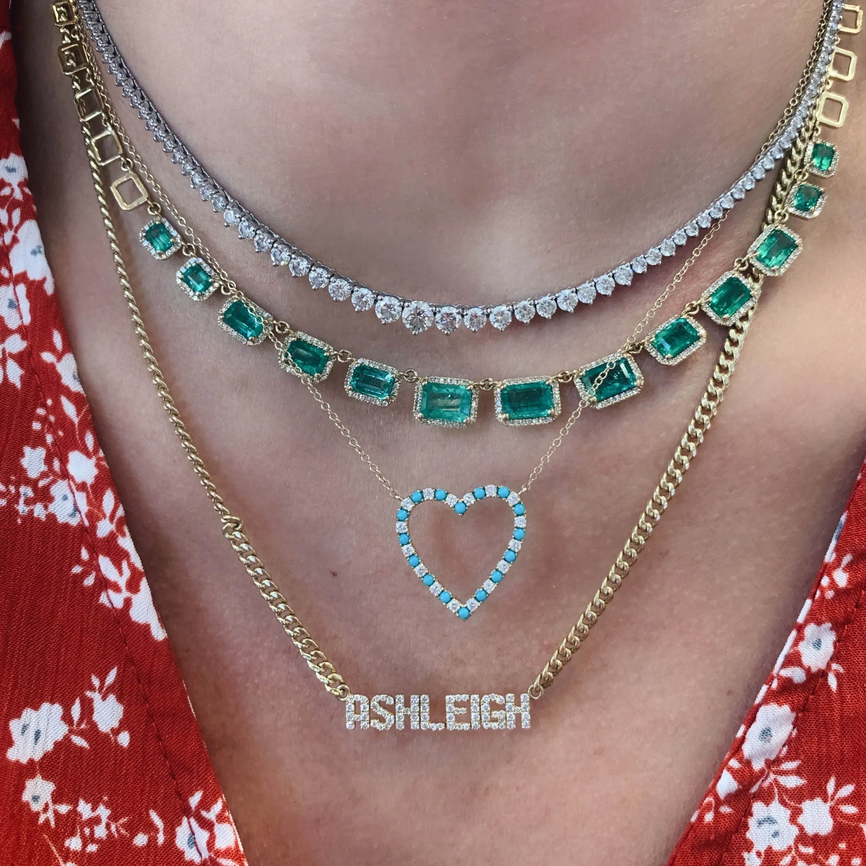 Diamond and Turquoise Open Heart Pendant Necklace