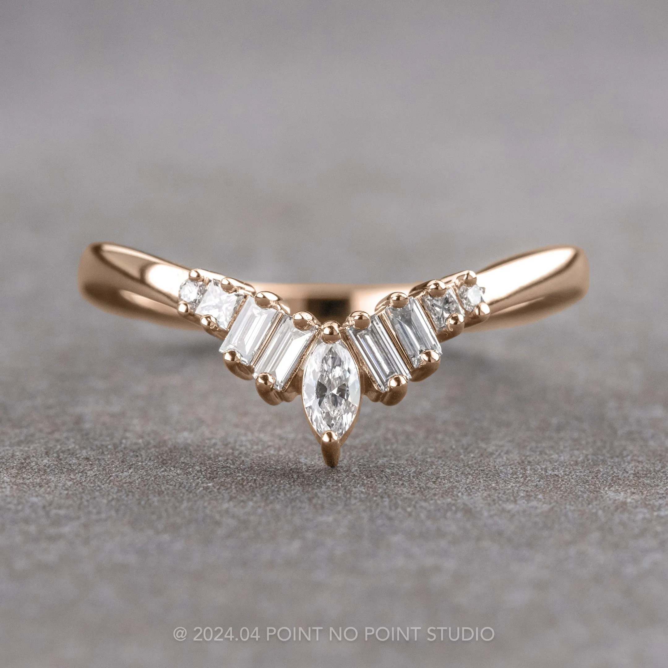 Diamond Wedding Band, Wren Setting, 14k Rose Gold