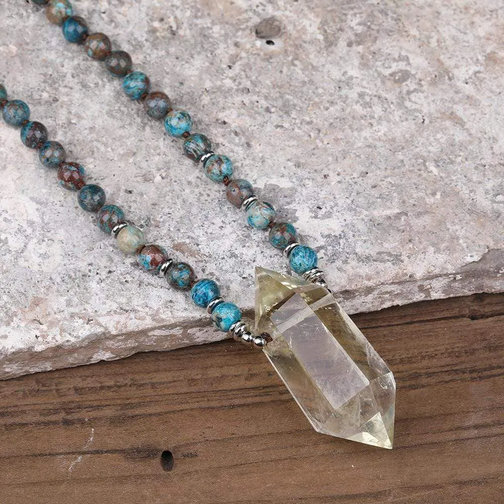 Double Terminated Yellow Smoky Quartz & Jasper Necklace