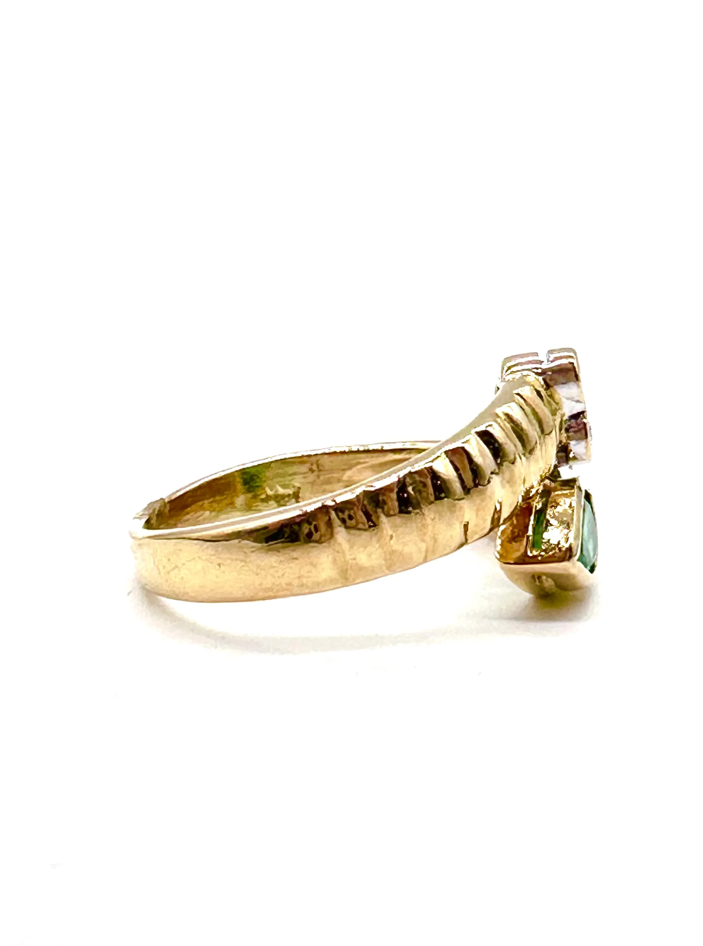 Emerald and diamond bypass ring