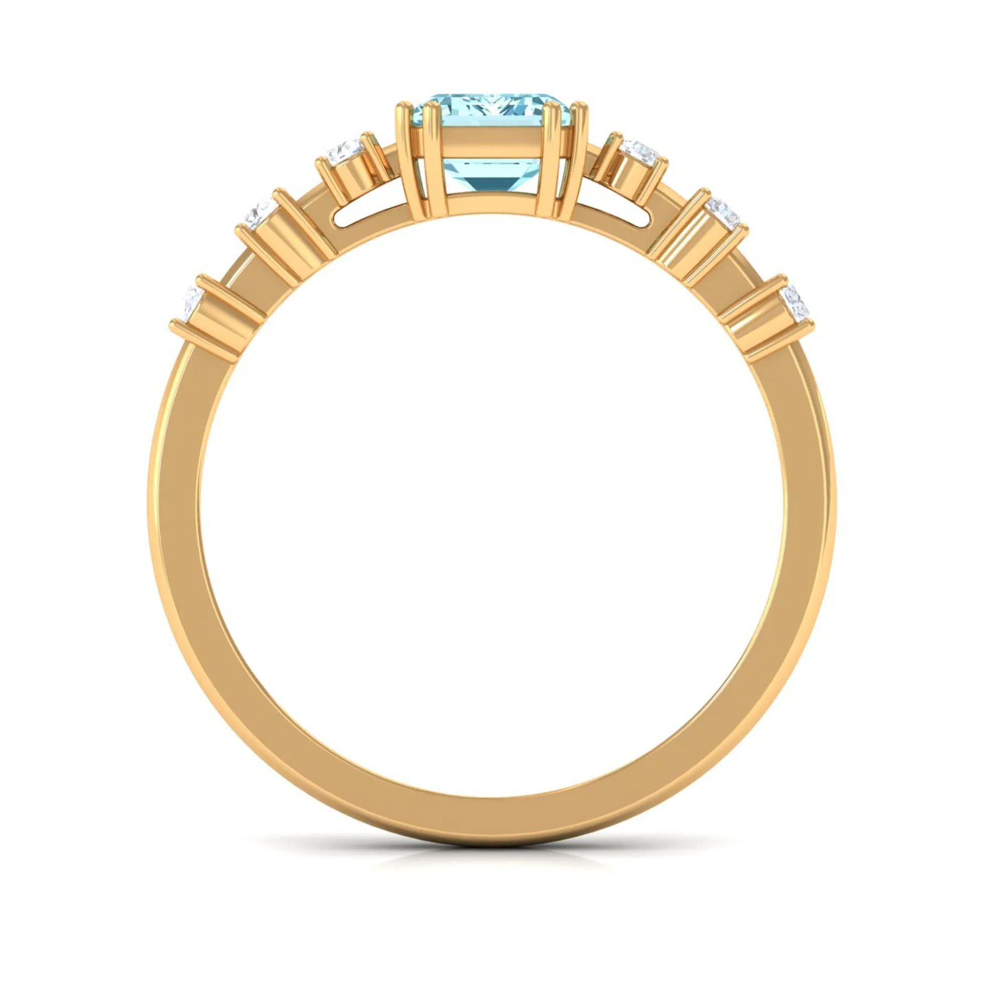 Emerald Cut Aquamarine Solitaire Engagement Ring with Diamond