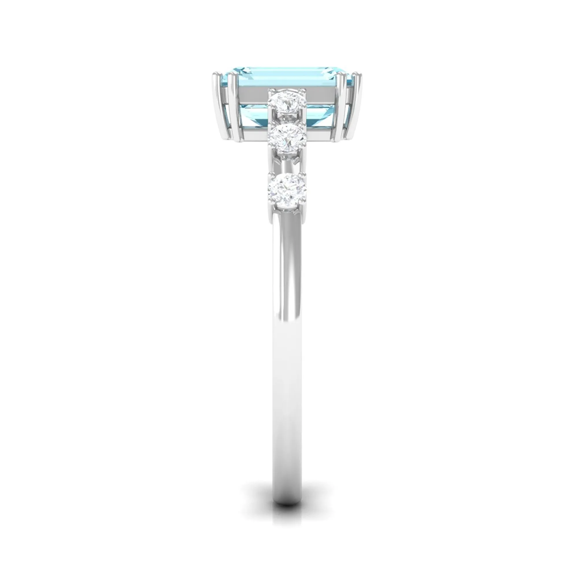 Emerald Cut Aquamarine Solitaire Engagement Ring with Diamond