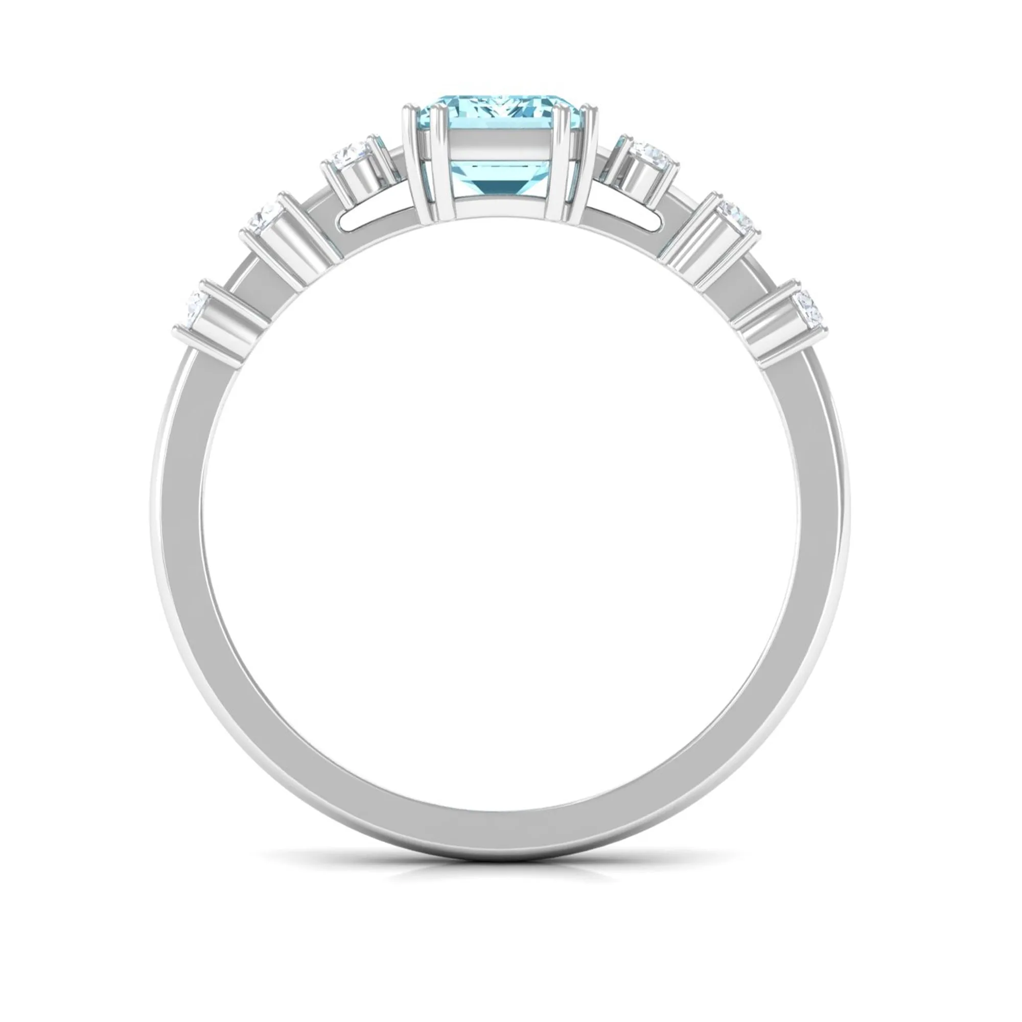 Emerald Cut Aquamarine Solitaire Engagement Ring with Diamond
