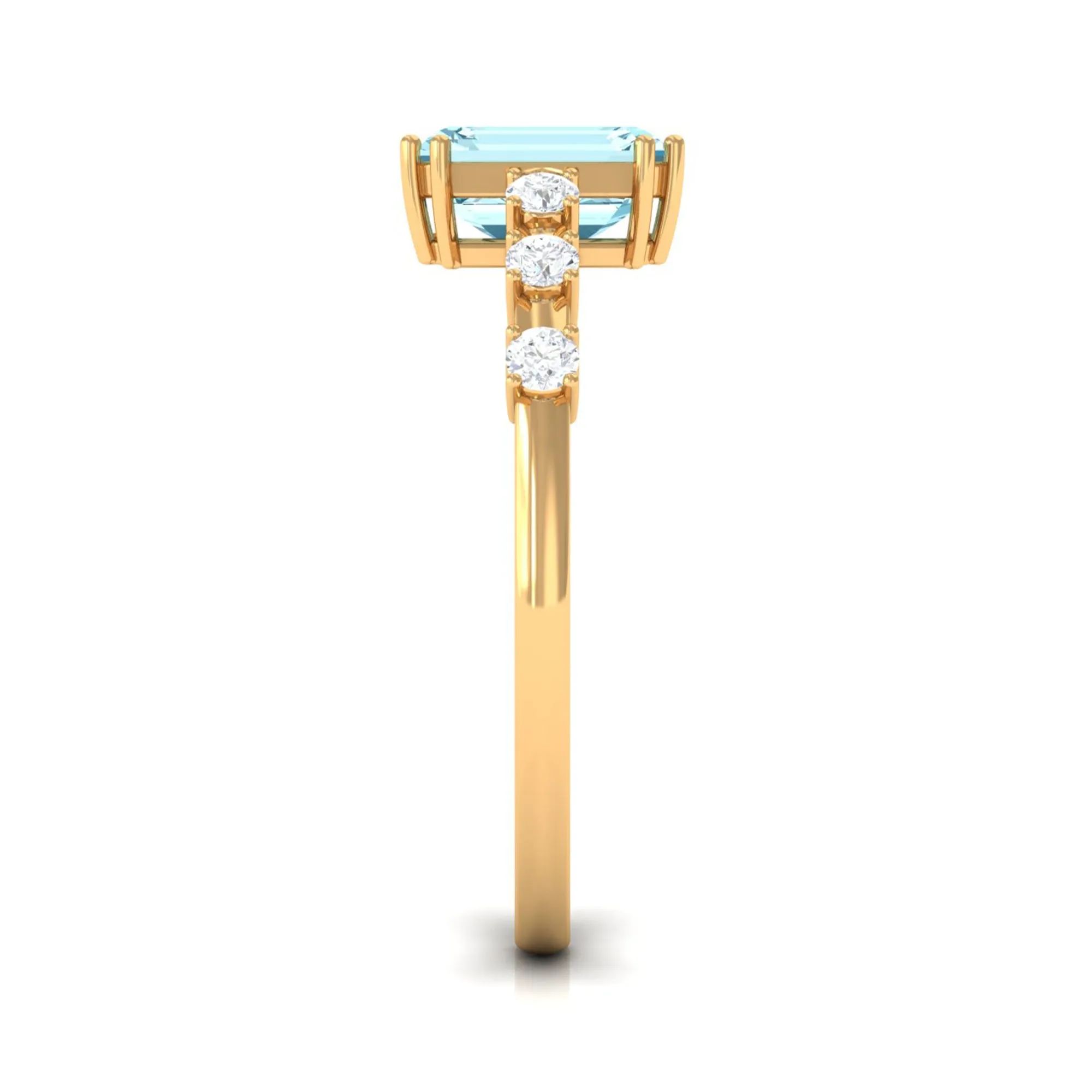Emerald Cut Aquamarine Solitaire Engagement Ring with Diamond