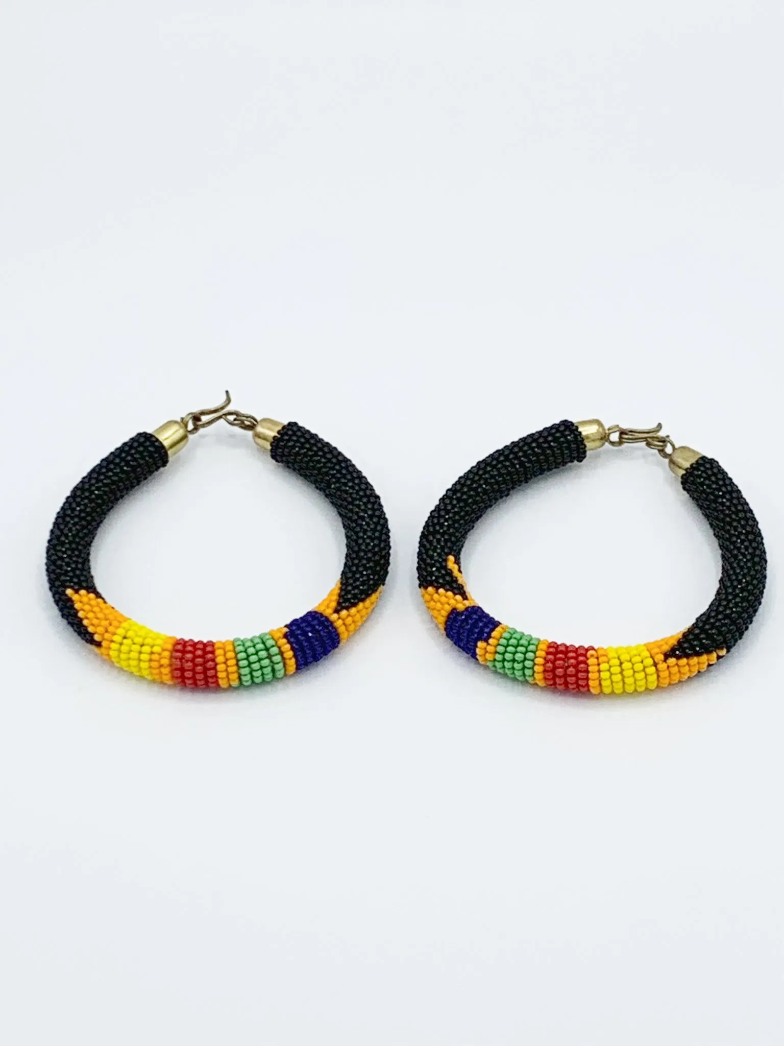 Ethnic Beaded Cylinder Earrings and Handmade Bracelet Set