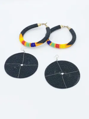 Ethnic Beaded Cylinder Earrings and Handmade Bracelet Set