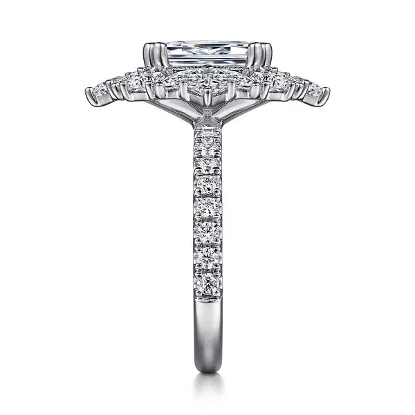 Fancy Halo Emerald Cut Diamond Engagement Ring Mounting