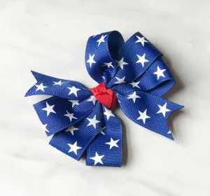 Girls Patriotic Royal Blue Triple Loop Hair Bow I The Enchanted Magnolia