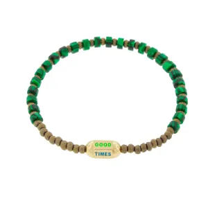 Good Times Hexagon Bolt Malachite Beaded Bracelet