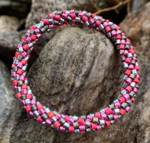 Green & pink crocheted bracelet