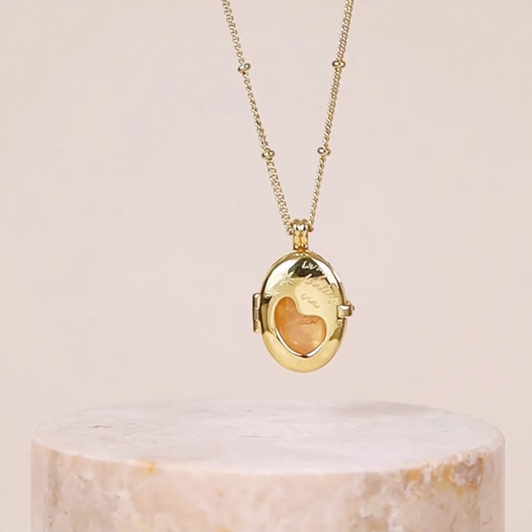Healing Rose Quartz Gold Locket Necklace
