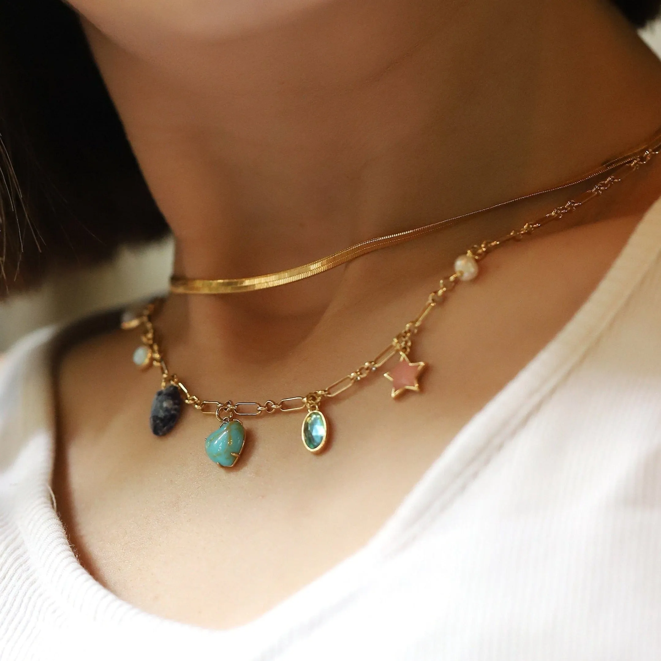 Heart and Moon Charm Necklace