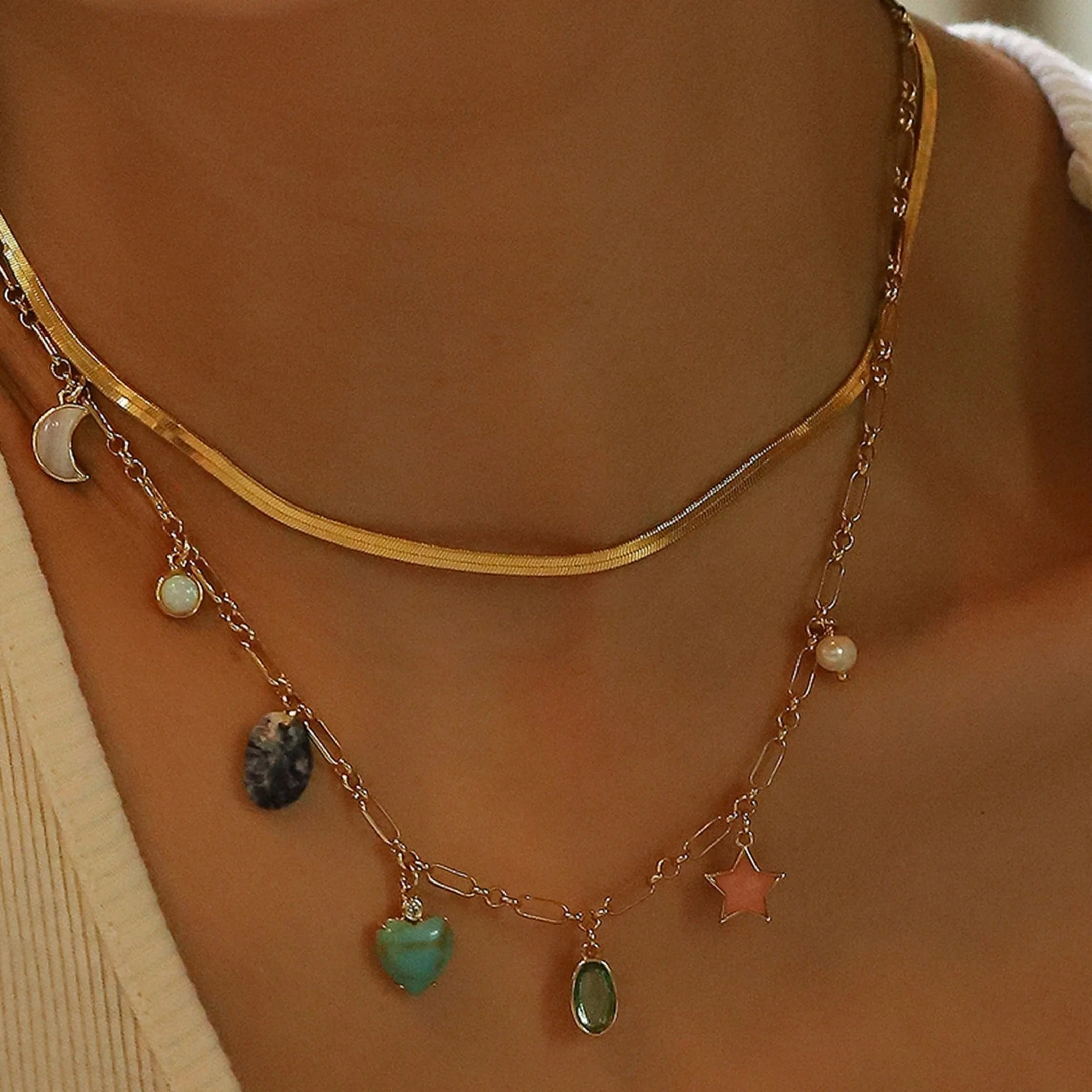 Heart and Moon Charm Necklace