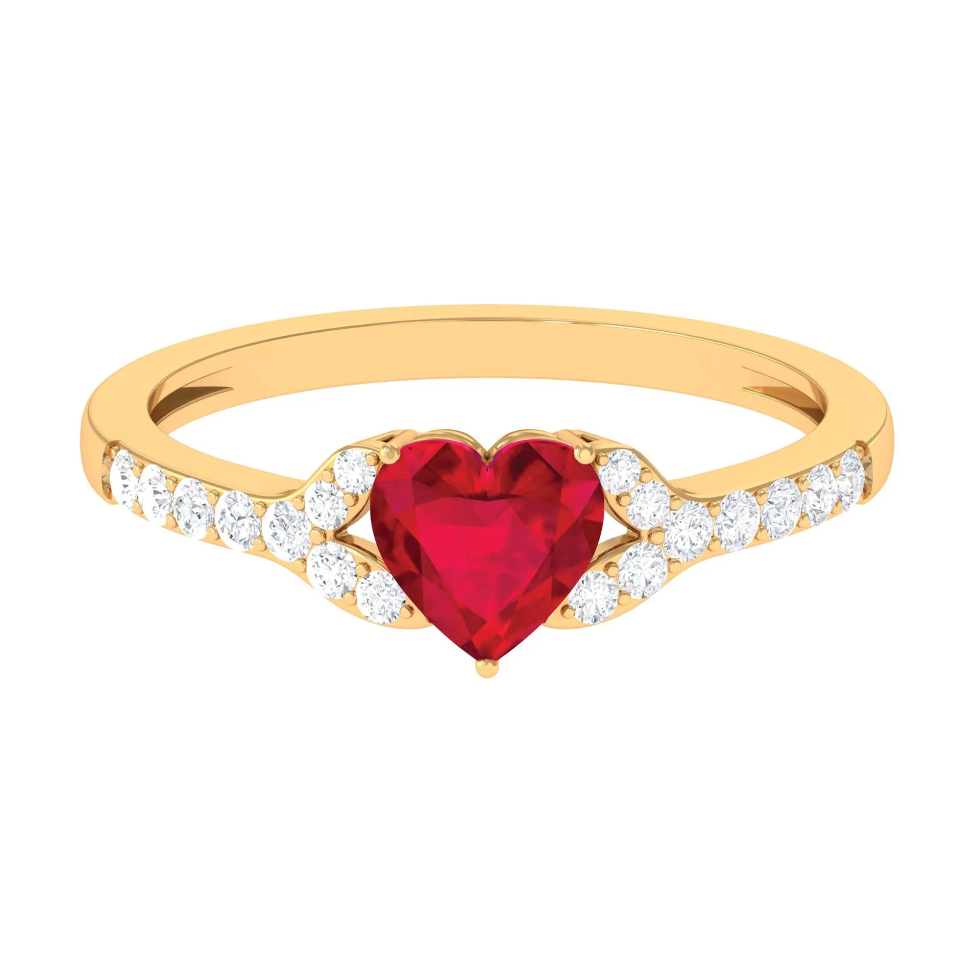 Heart Shape Lab Grown Ruby Engagement Ring with Diamond