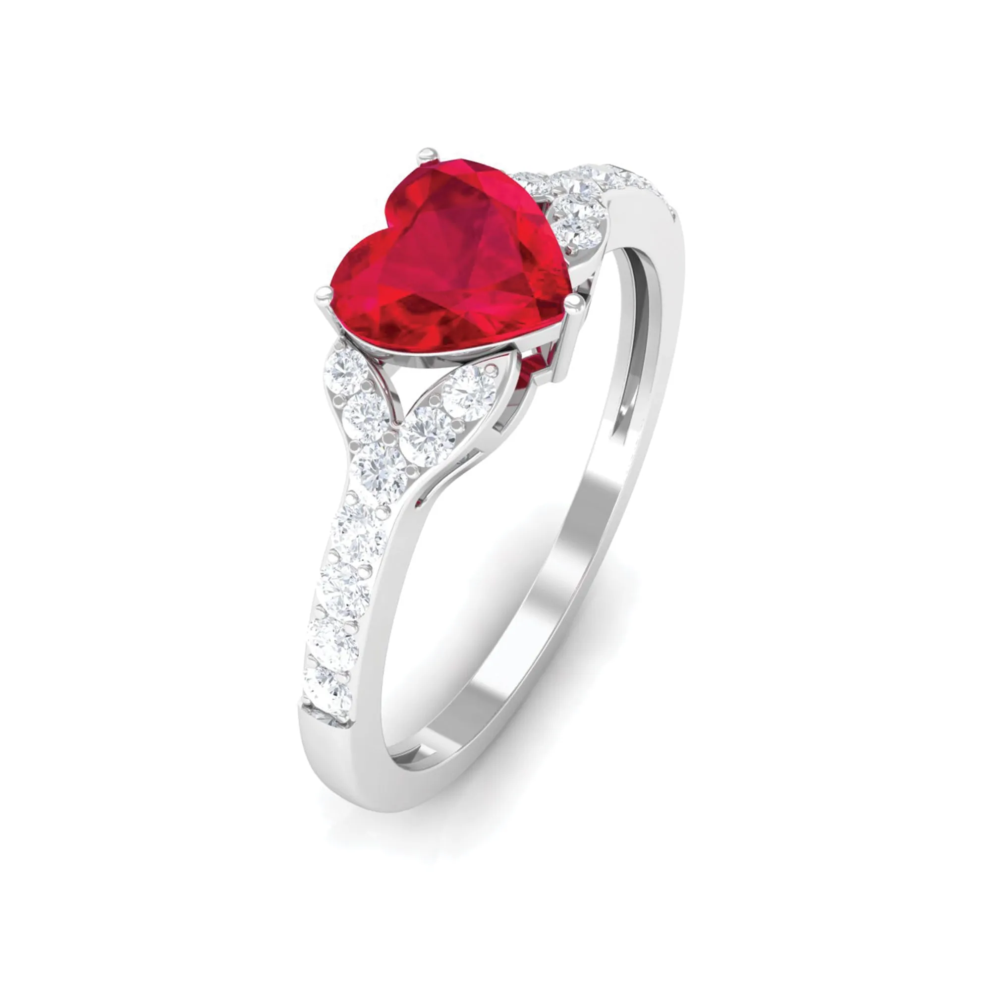 Heart Shape Lab Grown Ruby Engagement Ring with Diamond
