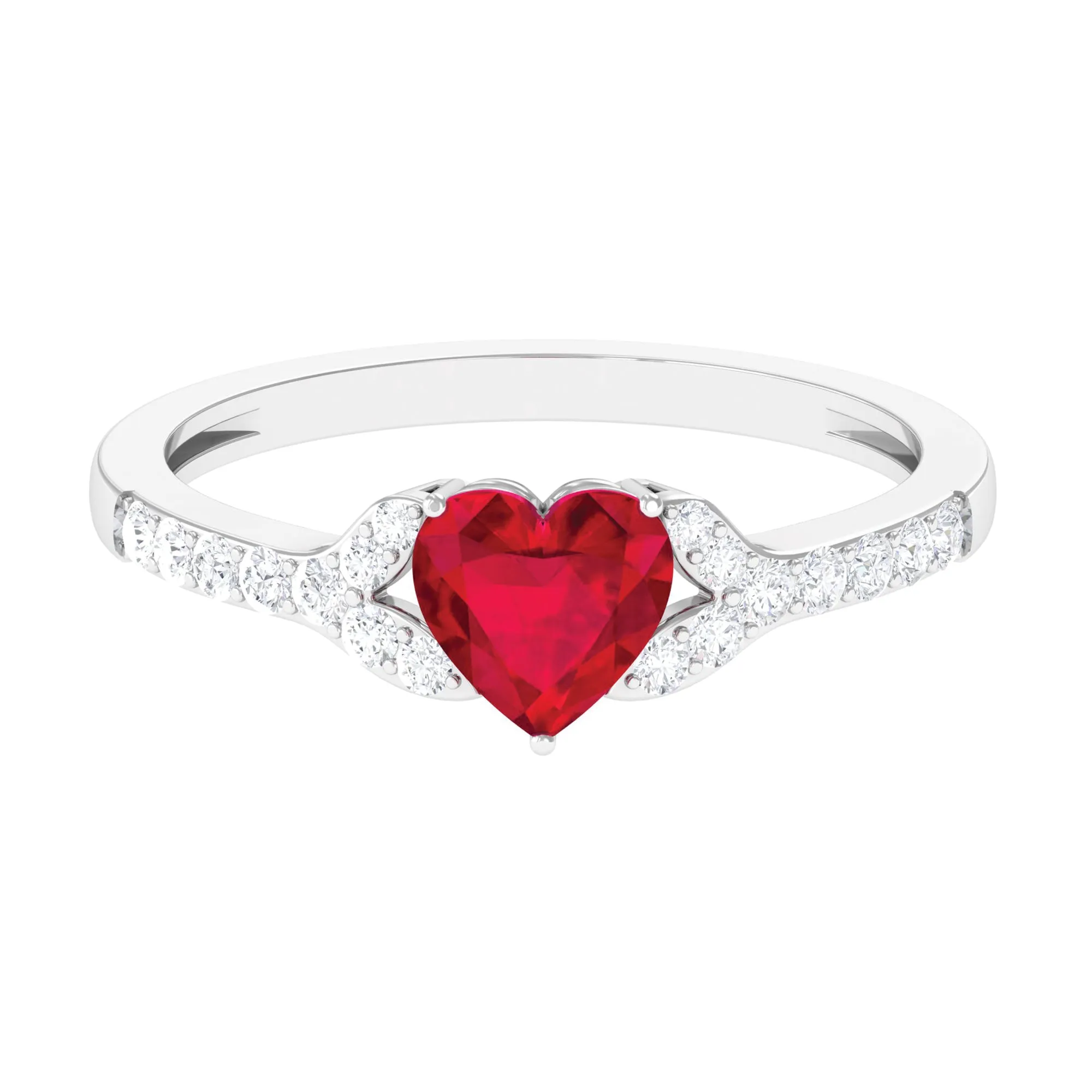 Heart Shape Lab Grown Ruby Engagement Ring with Diamond