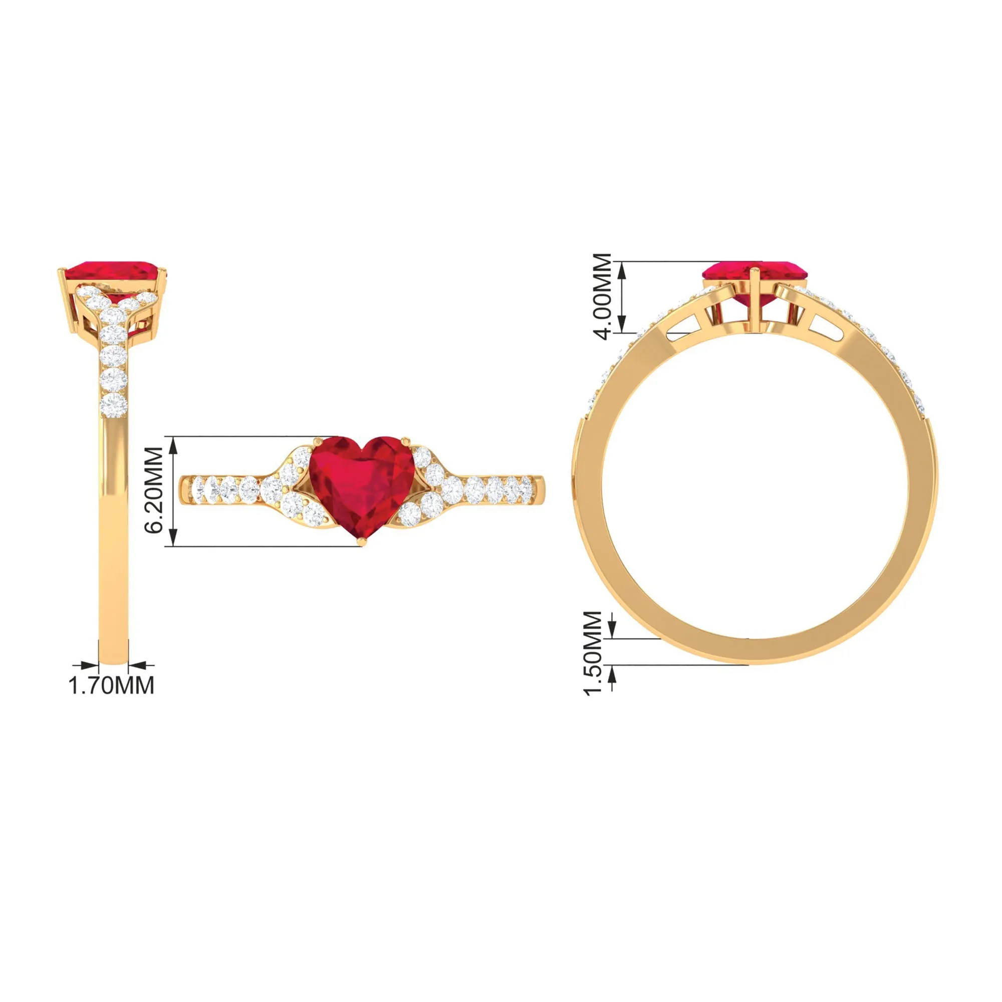 Heart Shape Lab Grown Ruby Engagement Ring with Diamond