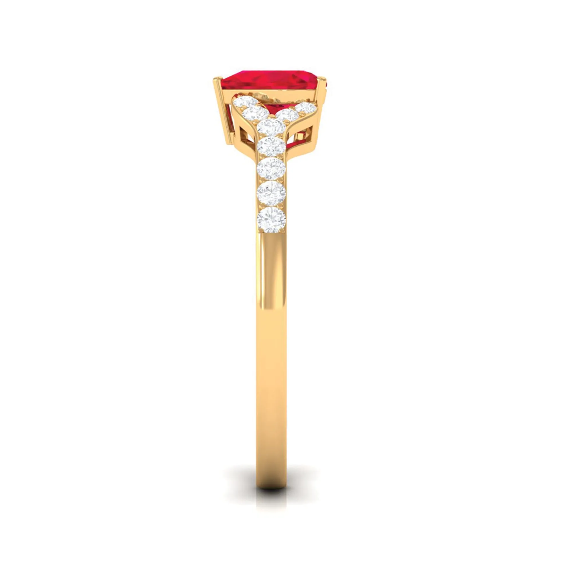 Heart Shape Lab Grown Ruby Engagement Ring with Diamond