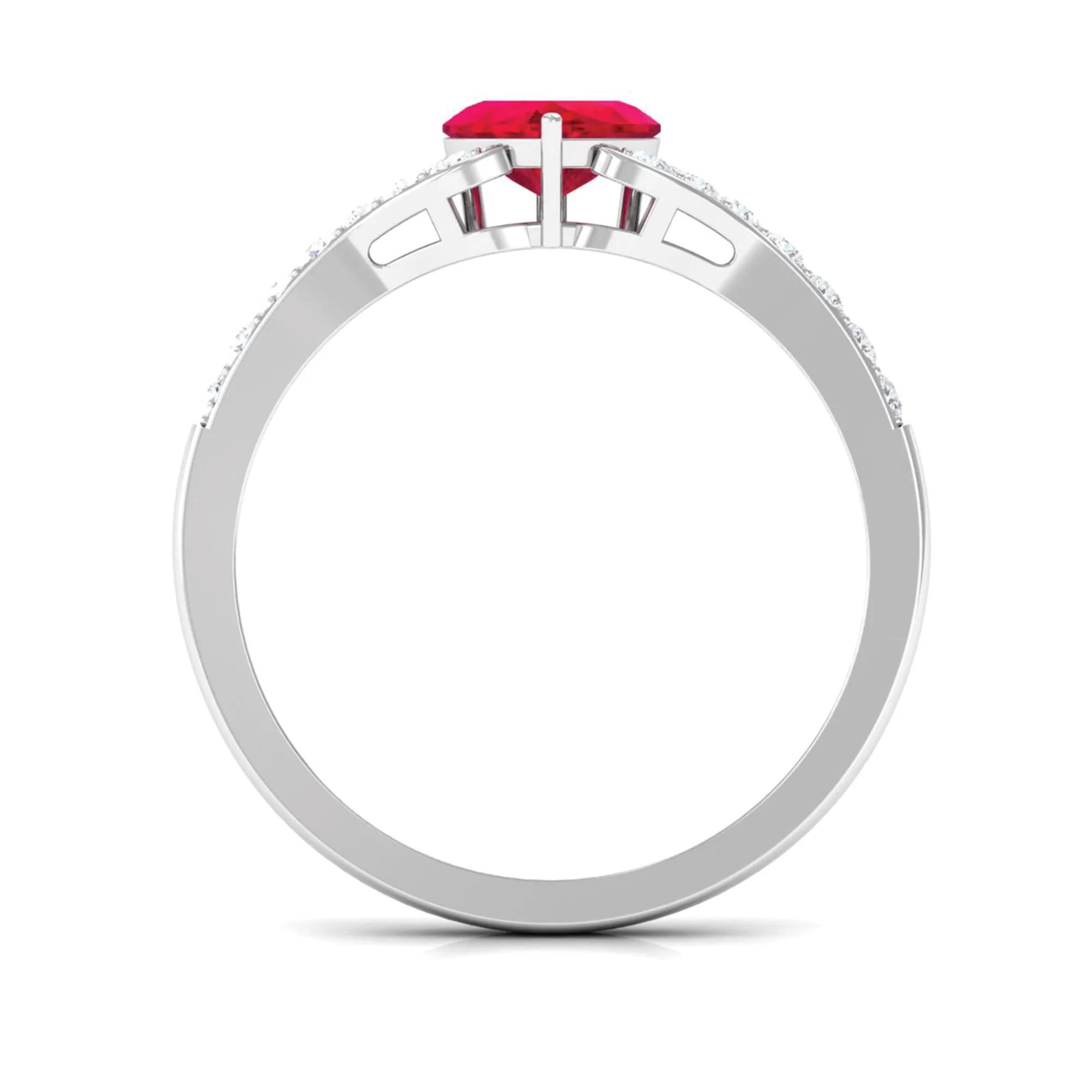Heart Shape Lab Grown Ruby Engagement Ring with Diamond