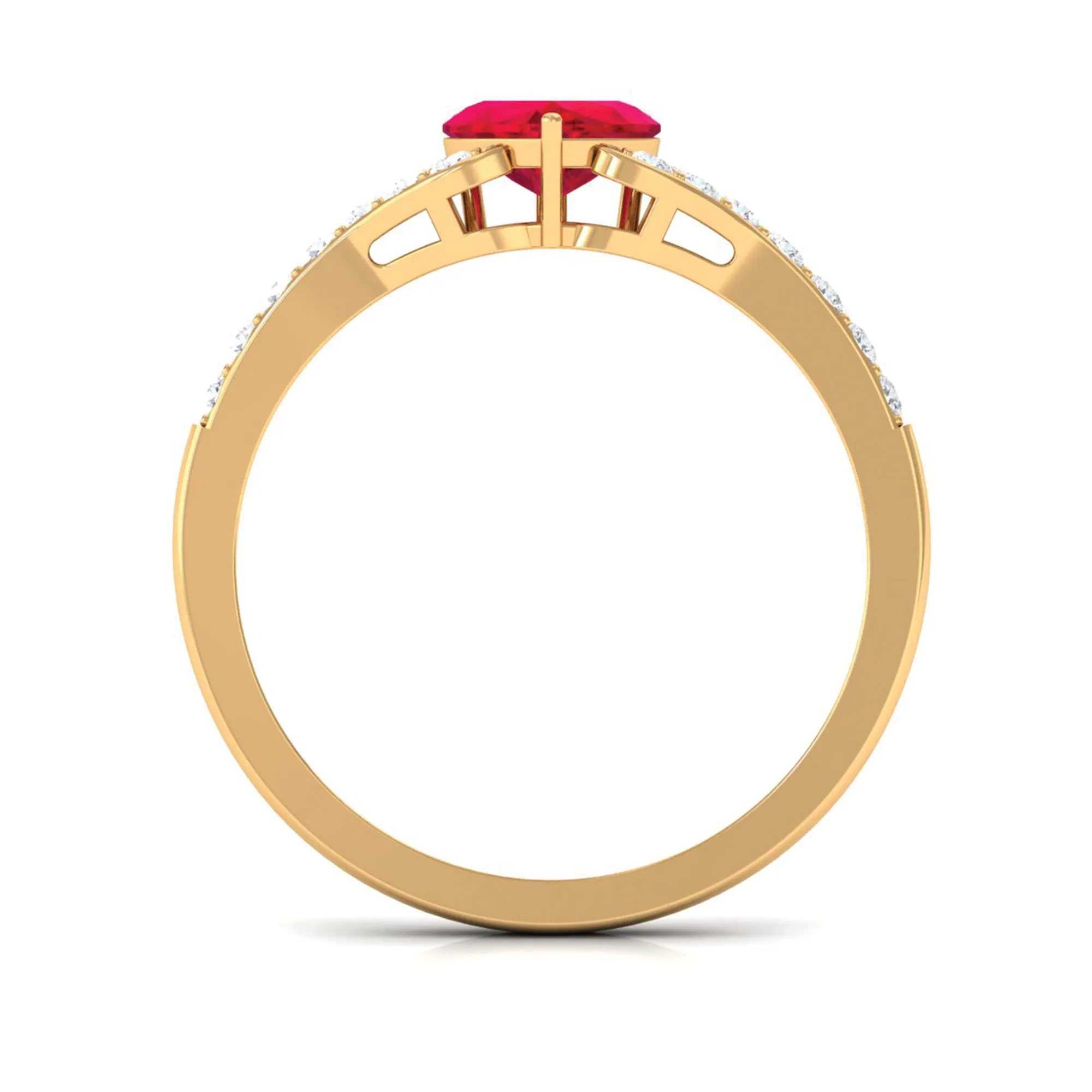 Heart Shape Lab Grown Ruby Engagement Ring with Diamond
