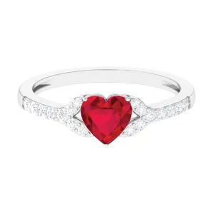 Heart Shape Lab Grown Ruby Engagement Ring with Diamond