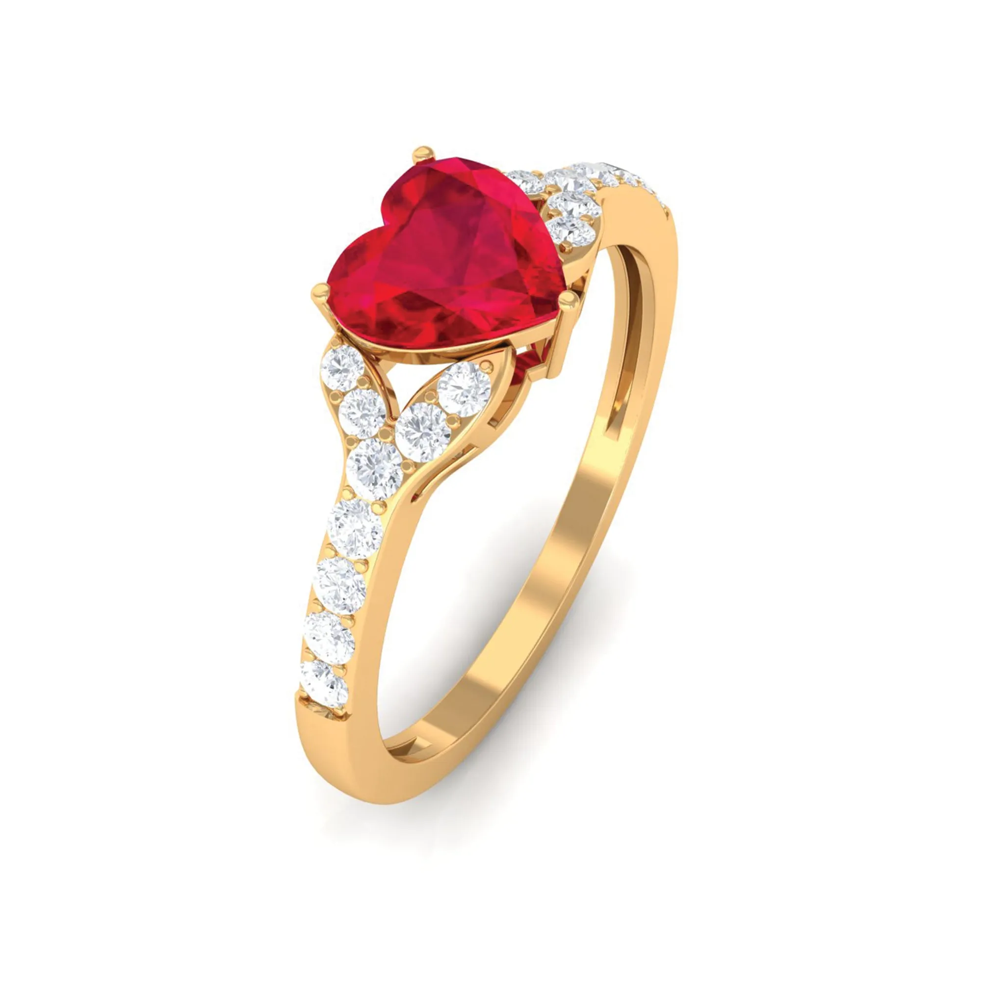 Heart Shape Lab Grown Ruby Engagement Ring with Diamond