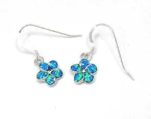 INLAY OPAL 925 STERLING SILVER 12MM HAWAIIAN PLUMERIA FLOWER WIRE HOOK EARRINGS (PE-193)