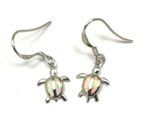INLAY OPAL SILVER 925 HAWAIIAN HONU TURTLE WIRE HOOK EARRINGS SMALL (TE-73)
